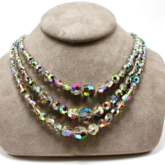 1960s Aurora Borealis 3-Strand Necklace - Picture 1 of 3